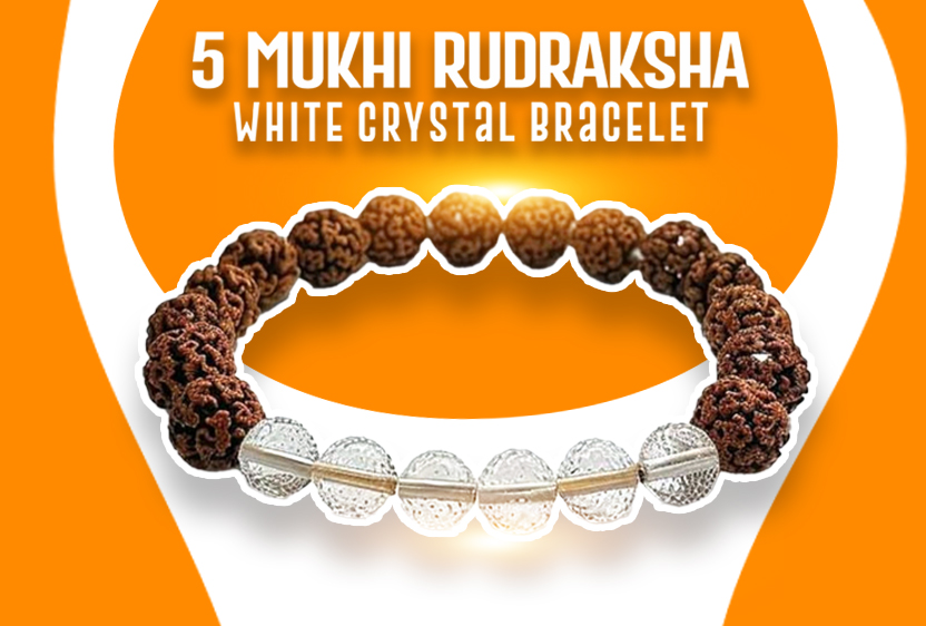 5 Mukhi Rudraksha White Crystal Bracelet